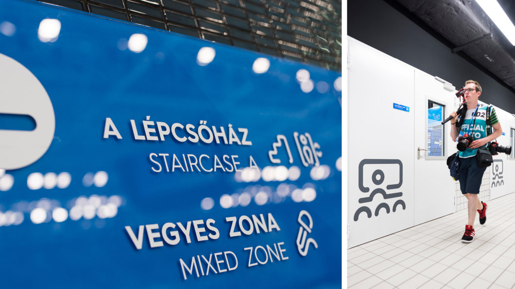 Graphasel Design Studio - 17th FINA World Championships & Danube Arena – Signage System - Branding Interior Print Wayfinding Graphasel Design Studio - 17th FINA World Championships & Danube Arena – Signage System - Branding Interior Print Wayfinding