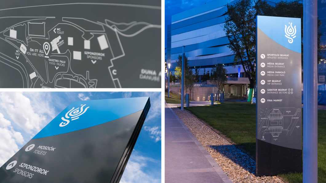 Graphasel Design Studio - 17th FINA World Championships & Danube Arena – Signage System - Branding Interior Print Wayfinding Graphasel Design Studio - 17th FINA World Championships & Danube Arena – Signage System - Branding Interior Print Wayfinding