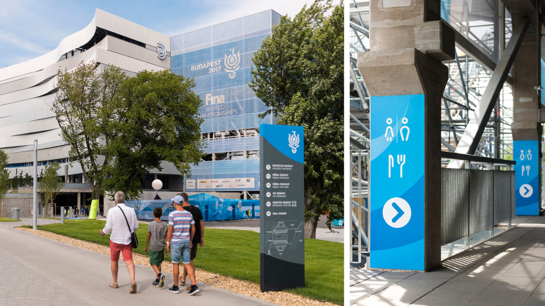 Graphasel Design Studio - 17th FINA World Championships & Danube Arena – Signage System - Branding Interior Print Wayfinding Graphasel Design Studio - 17th FINA World Championships & Danube Arena – Signage System - Branding Interior Print Wayfinding